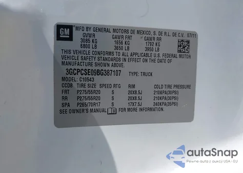 2011 Chevrolet Silverado 1500 Lt from USA, damaged, VIN 3GCPCSE09BG387107